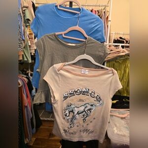 Abercrombie Blue Bodysuit, Ford Graphic Tee & Altar'd State Green Tee Lot